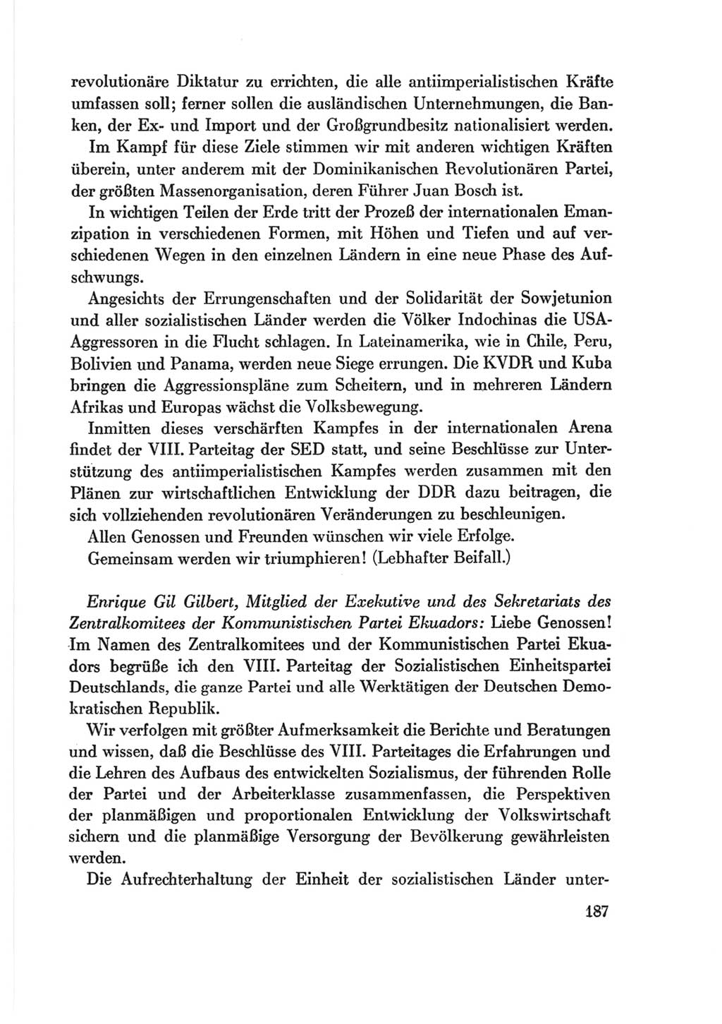 Protokoll der Verhandlungen des Ⅷ. Parteitages der Sozialistischen Einheitspartei Deutschlands (SED) [Deutsche Demokratische Republik (DDR)] 1971, Band 2, Seite 187 (Prot. Verh. Ⅷ. PT SED DDR 1971, Bd. 2, S. 187)
