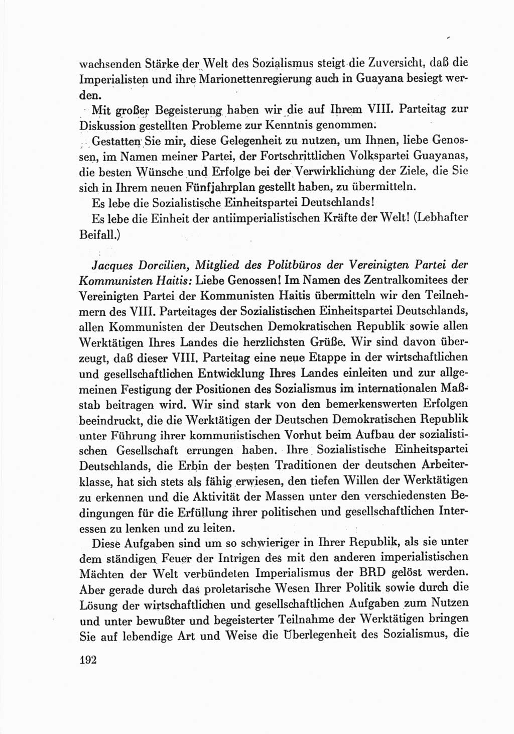 Protokoll der Verhandlungen des Ⅷ. Parteitages der Sozialistischen Einheitspartei Deutschlands (SED) [Deutsche Demokratische Republik (DDR)] 1971, Band 2, Seite 192 (Prot. Verh. Ⅷ. PT SED DDR 1971, Bd. 2, S. 192)