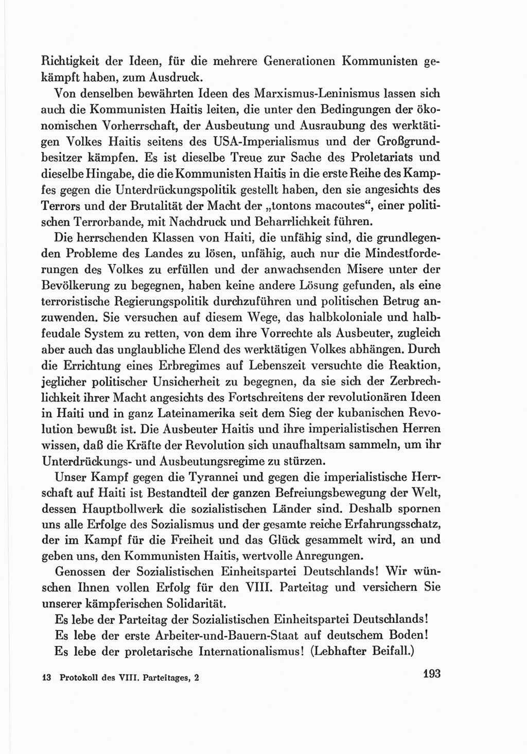 Protokoll der Verhandlungen des Ⅷ. Parteitages der Sozialistischen Einheitspartei Deutschlands (SED) [Deutsche Demokratische Republik (DDR)] 1971, Band 2, Seite 193 (Prot. Verh. Ⅷ. PT SED DDR 1971, Bd. 2, S. 193)