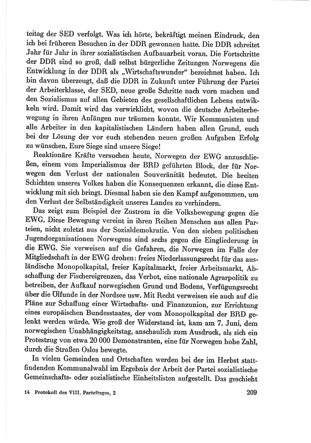 Protokoll der Verhandlungen des Ⅷ. Parteitages der Sozialistischen Einheitspartei Deutschlands (SED) [Deutsche Demokratische Republik (DDR)] 1971, Band 2, Seite 209 (Prot. Verh. Ⅷ. PT SED DDR 1971, Bd. 2, S. 209)
