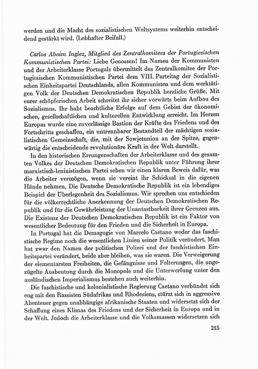 Protokoll der Verhandlungen des Ⅷ. Parteitages der Sozialistischen Einheitspartei Deutschlands (SED) [Deutsche Demokratische Republik (DDR)] 1971, Band 2, Seite 215 (Prot. Verh. Ⅷ. PT SED DDR 1971, Bd. 2, S. 215)