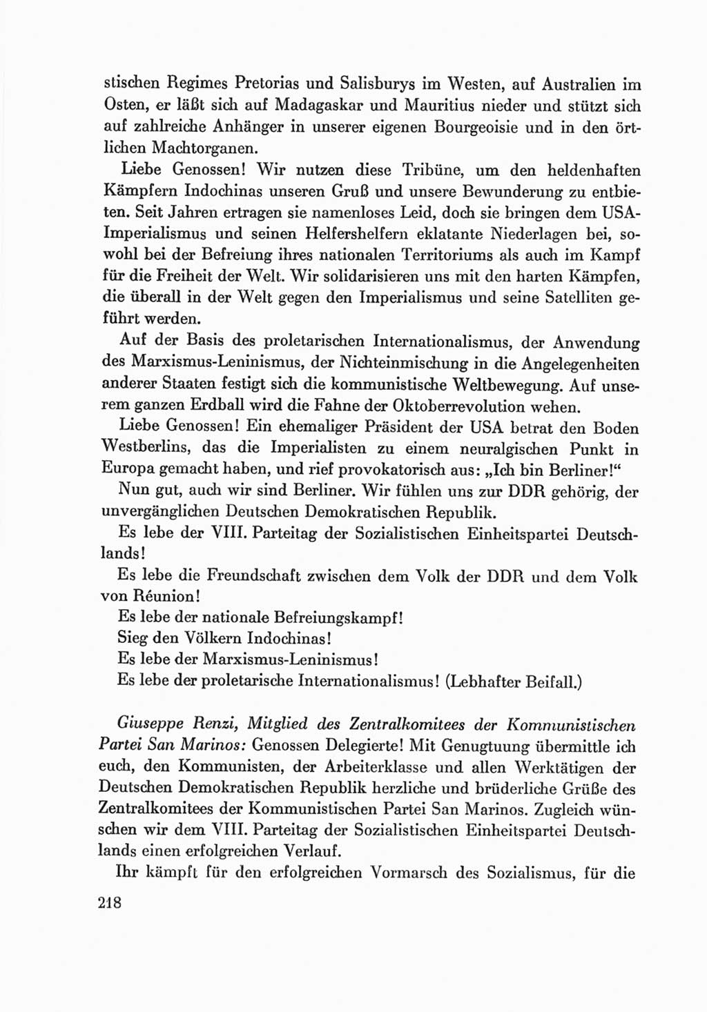 Protokoll der Verhandlungen des Ⅷ. Parteitages der Sozialistischen Einheitspartei Deutschlands (SED) [Deutsche Demokratische Republik (DDR)] 1971, Band 2, Seite 218 (Prot. Verh. Ⅷ. PT SED DDR 1971, Bd. 2, S. 218)