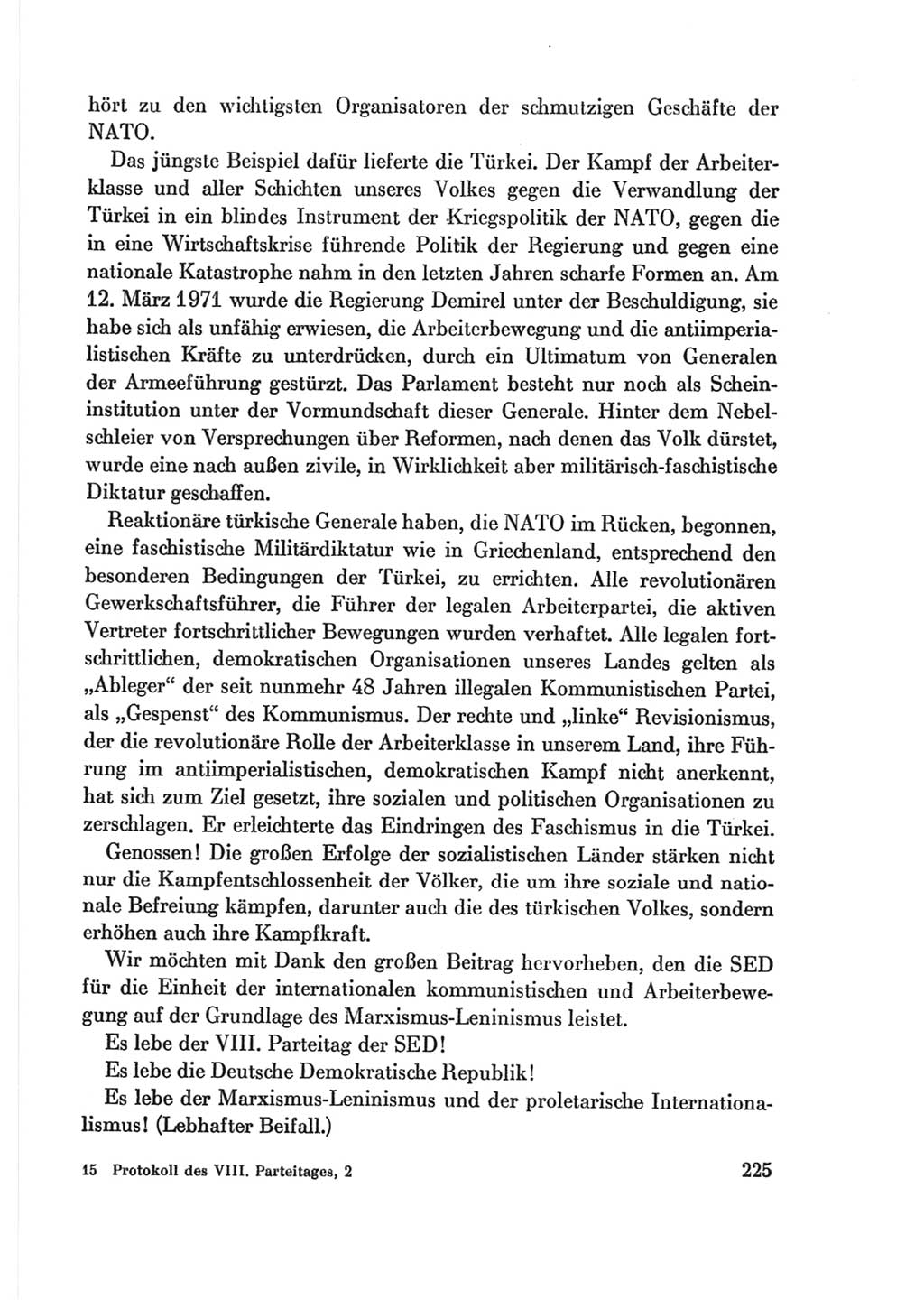 Protokoll der Verhandlungen des Ⅷ. Parteitages der Sozialistischen Einheitspartei Deutschlands (SED) [Deutsche Demokratische Republik (DDR)] 1971, Band 2, Seite 225 (Prot. Verh. Ⅷ. PT SED DDR 1971, Bd. 2, S. 225)