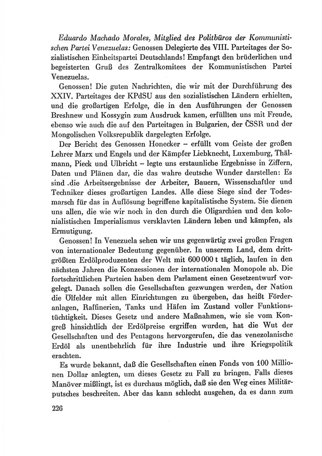 Protokoll der Verhandlungen des Ⅷ. Parteitages der Sozialistischen Einheitspartei Deutschlands (SED) [Deutsche Demokratische Republik (DDR)] 1971, Band 2, Seite 226 (Prot. Verh. Ⅷ. PT SED DDR 1971, Bd. 2, S. 226)