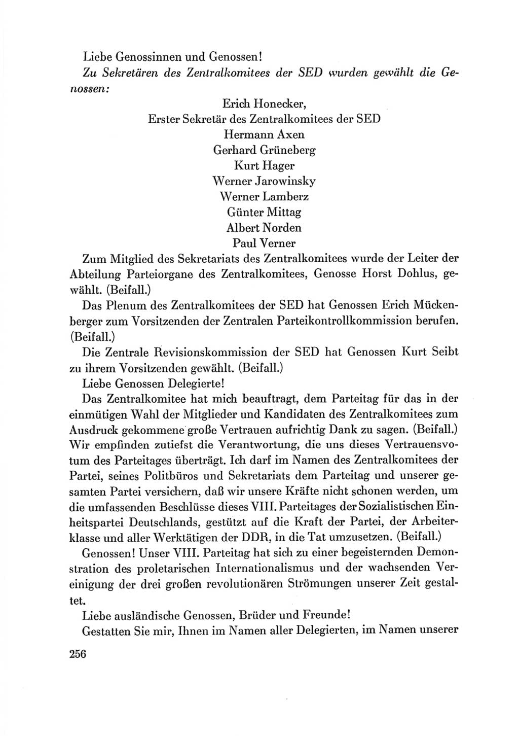 Protokoll der Verhandlungen des Ⅷ. Parteitages der Sozialistischen Einheitspartei Deutschlands (SED) [Deutsche Demokratische Republik (DDR)] 1971, Band 2, Seite 256 (Prot. Verh. Ⅷ. PT SED DDR 1971, Bd. 2, S. 256)