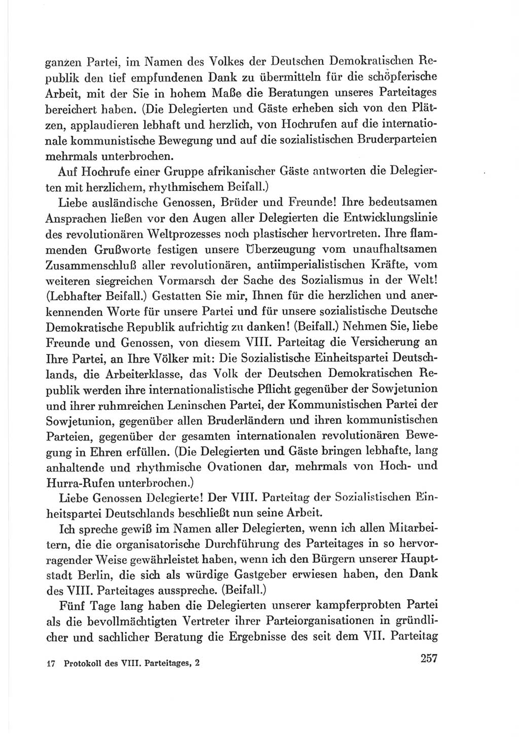 Protokoll der Verhandlungen des Ⅷ. Parteitages der Sozialistischen Einheitspartei Deutschlands (SED) [Deutsche Demokratische Republik (DDR)] 1971, Band 2, Seite 257 (Prot. Verh. Ⅷ. PT SED DDR 1971, Bd. 2, S. 257)