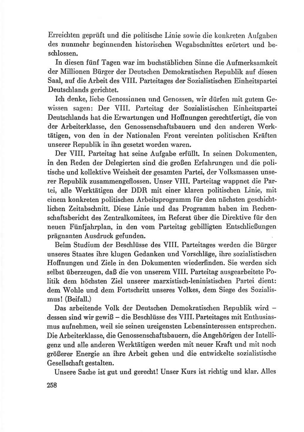 Protokoll der Verhandlungen des Ⅷ. Parteitages der Sozialistischen Einheitspartei Deutschlands (SED) [Deutsche Demokratische Republik (DDR)] 1971, Band 2, Seite 258 (Prot. Verh. Ⅷ. PT SED DDR 1971, Bd. 2, S. 258)