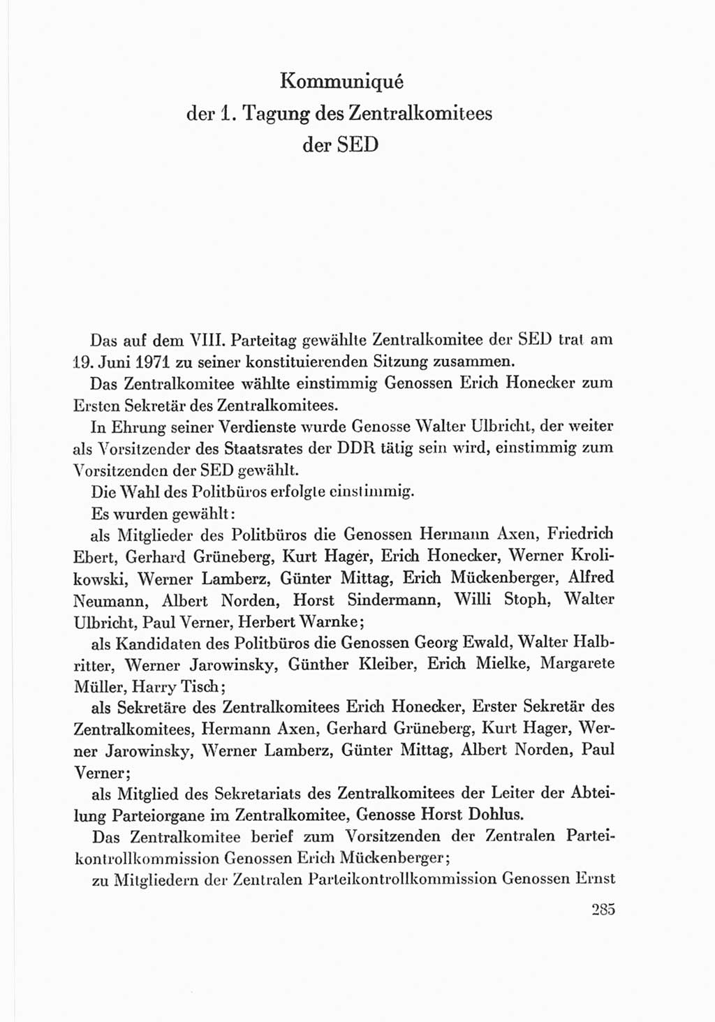 Protokoll der Verhandlungen des Ⅷ. Parteitages der Sozialistischen Einheitspartei Deutschlands (SED) [Deutsche Demokratische Republik (DDR)] 1971, Band 2, Seite 285 (Prot. Verh. Ⅷ. PT SED DDR 1971, Bd. 2, S. 285)