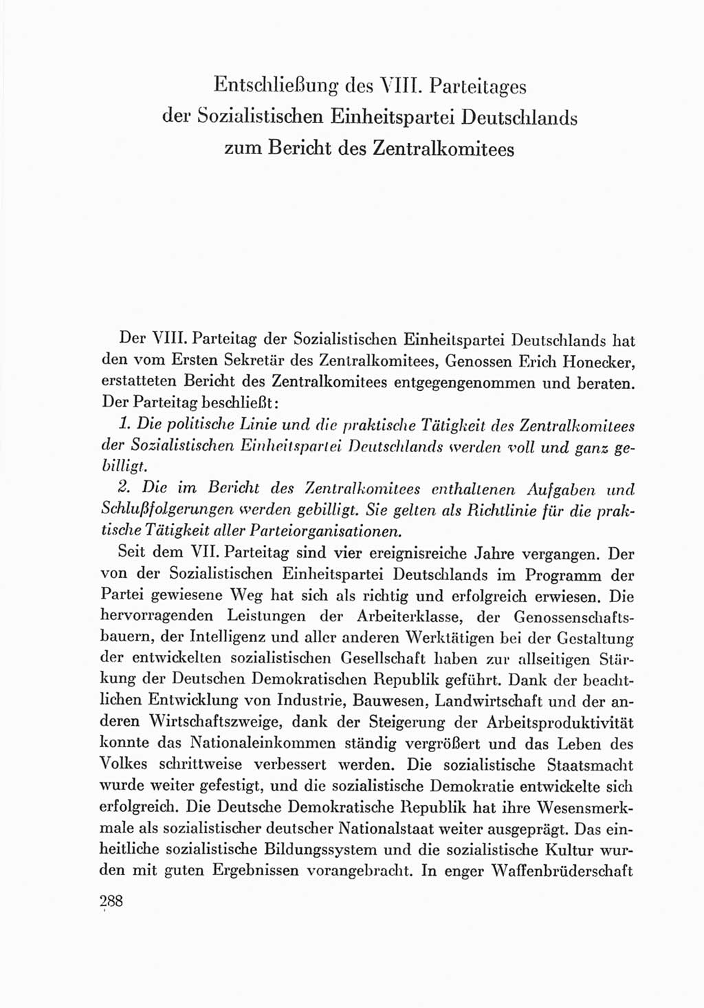 Protokoll der Verhandlungen des Ⅷ. Parteitages der Sozialistischen Einheitspartei Deutschlands (SED) [Deutsche Demokratische Republik (DDR)] 1971, Band 2, Seite 288 (Prot. Verh. Ⅷ. PT SED DDR 1971, Bd. 2, S. 288)