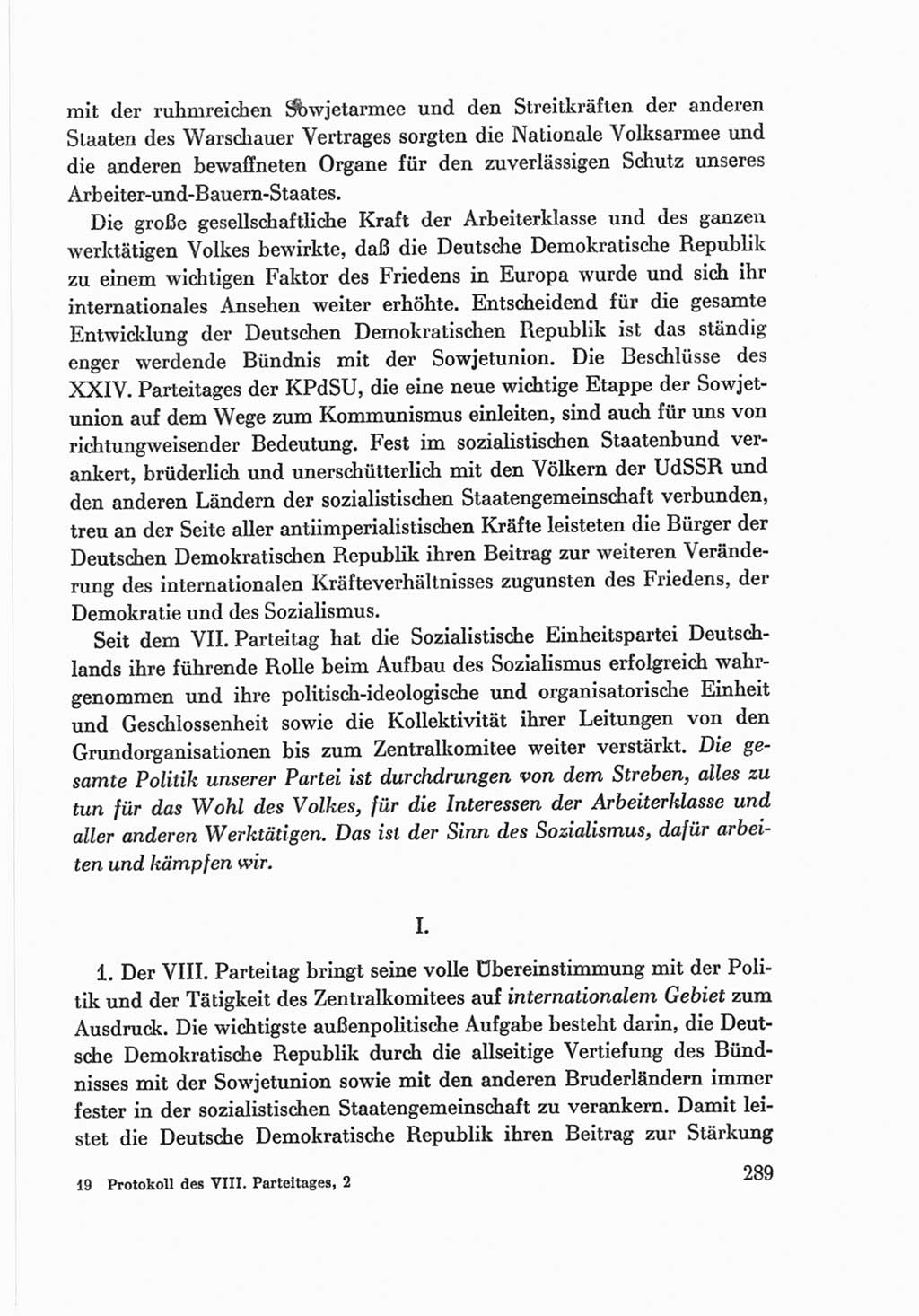 Protokoll der Verhandlungen des Ⅷ. Parteitages der Sozialistischen Einheitspartei Deutschlands (SED) [Deutsche Demokratische Republik (DDR)] 1971, Band 2, Seite 289 (Prot. Verh. Ⅷ. PT SED DDR 1971, Bd. 2, S. 289)