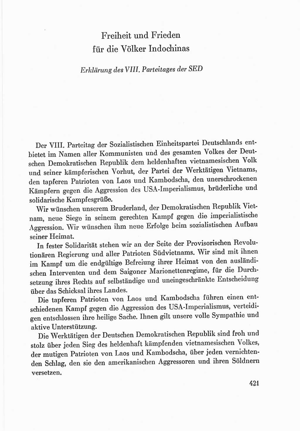 Protokoll der Verhandlungen des Ⅷ. Parteitages der Sozialistischen Einheitspartei Deutschlands (SED) [Deutsche Demokratische Republik (DDR)] 1971, Band 2, Seite 421 (Prot. Verh. Ⅷ. PT SED DDR 1971, Bd. 2, S. 421)