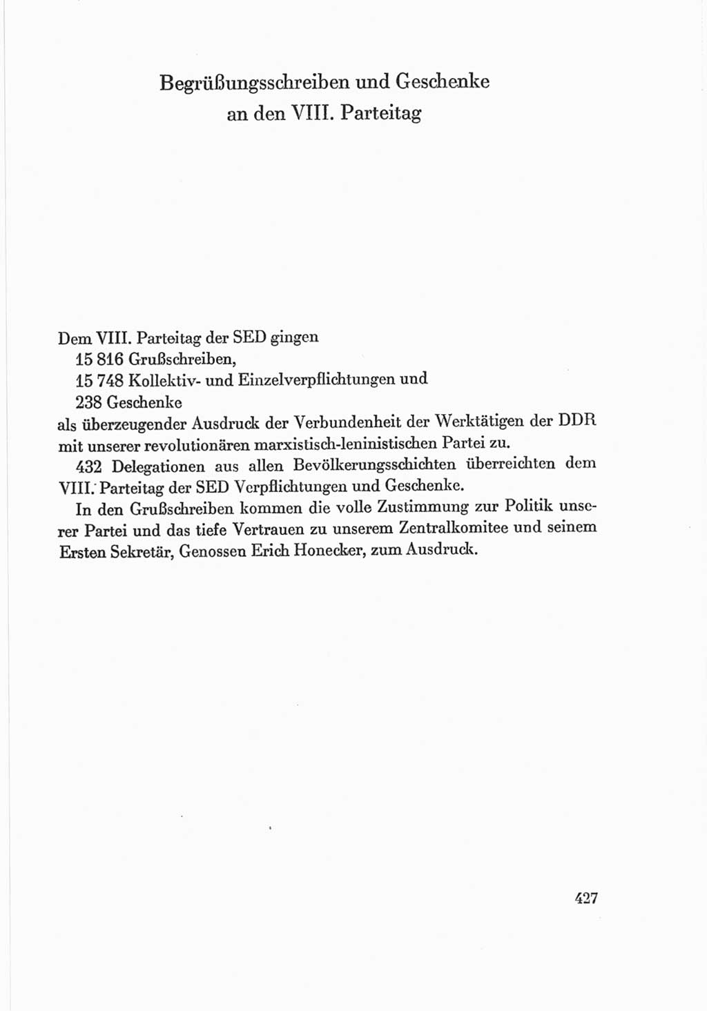 Protokoll der Verhandlungen des Ⅷ. Parteitages der Sozialistischen Einheitspartei Deutschlands (SED) [Deutsche Demokratische Republik (DDR)] 1971, Band 2, Seite 427 (Prot. Verh. Ⅷ. PT SED DDR 1971, Bd. 2, S. 427)
