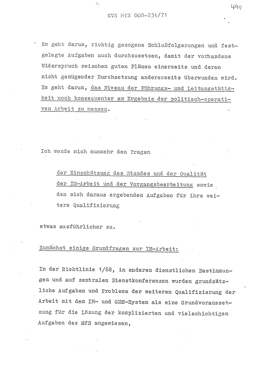 Referat des Genossen Minister (Generaloberst Erich Mielke) zum zentralen Führungsseminar (MfS), Grundfragen der politisch-operativen Arbeit und ihrer Führung und Leitung, Deutsche Demokratische Republik (DDR), Ministerium für Staatssicherheit (MfS), Der Minister, Geheime Verschlußsache (GVS) 008-234/71, Berlin 1971, Blatt 494 (Ref. Fü.-Sem. DDR MfS Min. GVS 008-234/71 1971, Bl. 494)