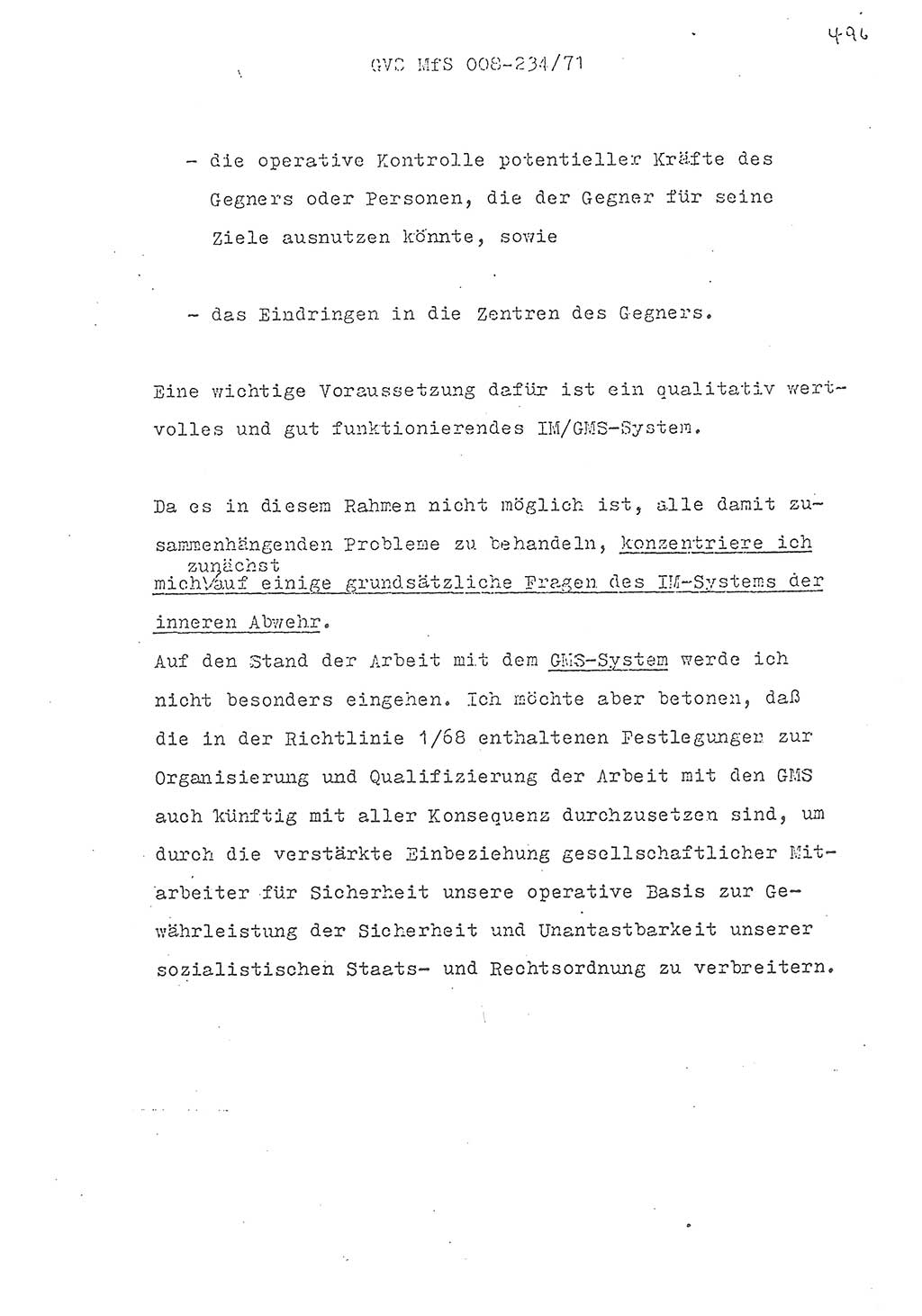 Referat des Genossen Minister (Generaloberst Erich Mielke) zum zentralen Führungsseminar (MfS), Grundfragen der politisch-operativen Arbeit und ihrer Führung und Leitung, Deutsche Demokratische Republik (DDR), Ministerium für Staatssicherheit (MfS), Der Minister, Geheime Verschlußsache (GVS) 008-234/71, Berlin 1971, Blatt 496 (Ref. Fü.-Sem. DDR MfS Min. GVS 008-234/71 1971, Bl. 496)