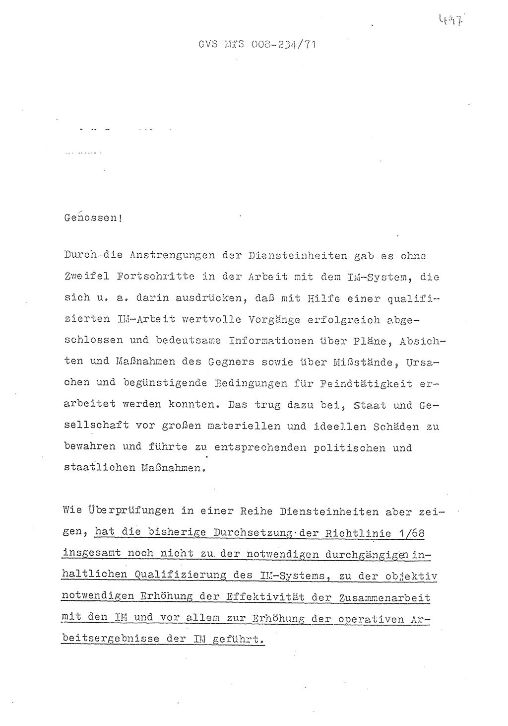 Referat des Genossen Minister (Generaloberst Erich Mielke) zum zentralen Führungsseminar (MfS), Grundfragen der politisch-operativen Arbeit und ihrer Führung und Leitung, Deutsche Demokratische Republik (DDR), Ministerium für Staatssicherheit (MfS), Der Minister, Geheime Verschlußsache (GVS) 008-234/71, Berlin 1971, Blatt 497 (Ref. Fü.-Sem. DDR MfS Min. GVS 008-234/71 1971, Bl. 497)