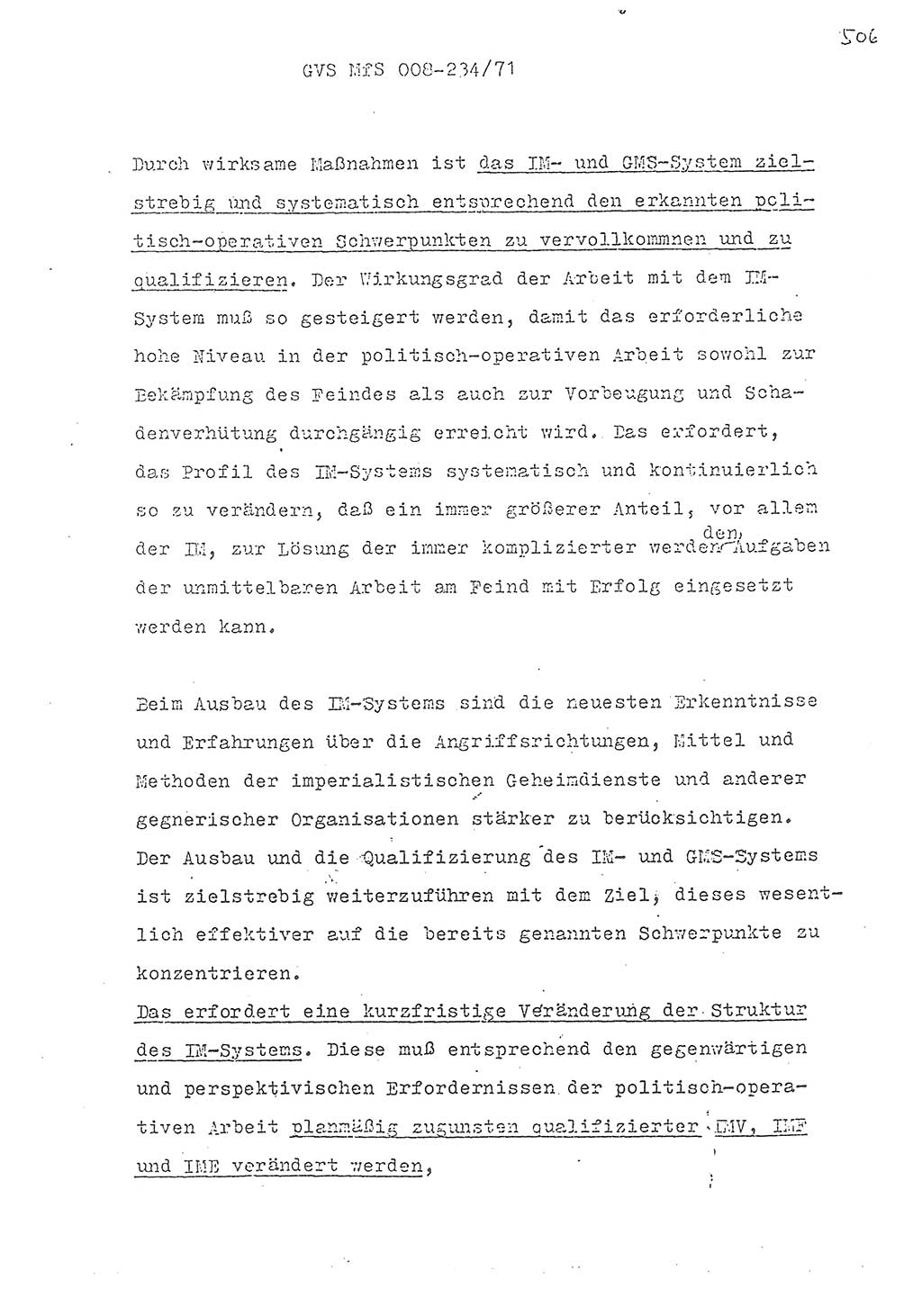 Referat des Genossen Minister (Generaloberst Erich Mielke) zum zentralen Führungsseminar (MfS), Grundfragen der politisch-operativen Arbeit und ihrer Führung und Leitung, Deutsche Demokratische Republik (DDR), Ministerium für Staatssicherheit (MfS), Der Minister, Geheime Verschlußsache (GVS) 008-234/71, Berlin 1971, Blatt 506 (Ref. Fü.-Sem. DDR MfS Min. GVS 008-234/71 1971, Bl. 506)