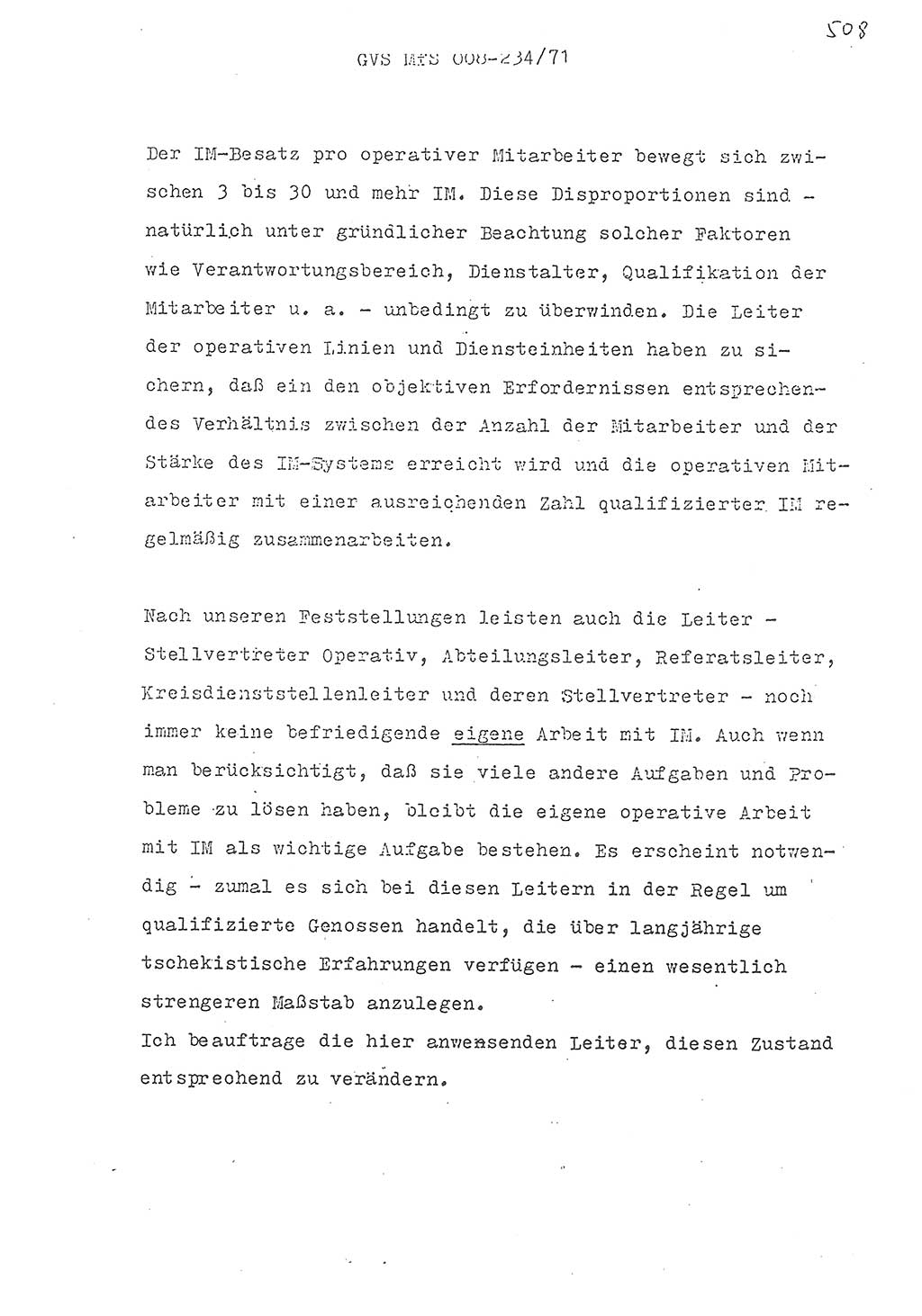 Referat des Genossen Minister (Generaloberst Erich Mielke) zum zentralen Führungsseminar (MfS), Grundfragen der politisch-operativen Arbeit und ihrer Führung und Leitung, Deutsche Demokratische Republik (DDR), Ministerium für Staatssicherheit (MfS), Der Minister, Geheime Verschlußsache (GVS) 008-234/71, Berlin 1971, Blatt 508 (Ref. Fü.-Sem. DDR MfS Min. GVS 008-234/71 1971, Bl. 508)