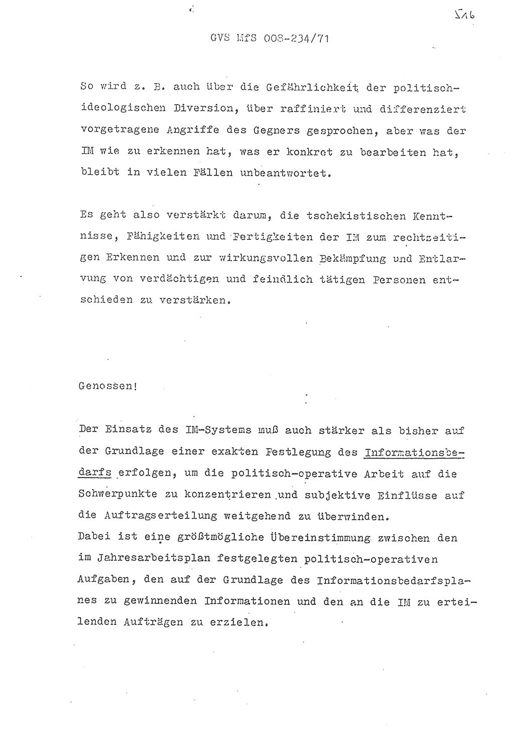 Referat des Genossen Minister (Generaloberst Erich Mielke) zum zentralen Führungsseminar (MfS), Grundfragen der politisch-operativen Arbeit und ihrer Führung und Leitung, Deutsche Demokratische Republik (DDR), Ministerium für Staatssicherheit (MfS), Der Minister, Geheime Verschlußsache (GVS) 008-234/71, Berlin 1971, Blatt 516 (Ref. Fü.-Sem. DDR MfS Min. GVS 008-234/71 1971, Bl. 516)