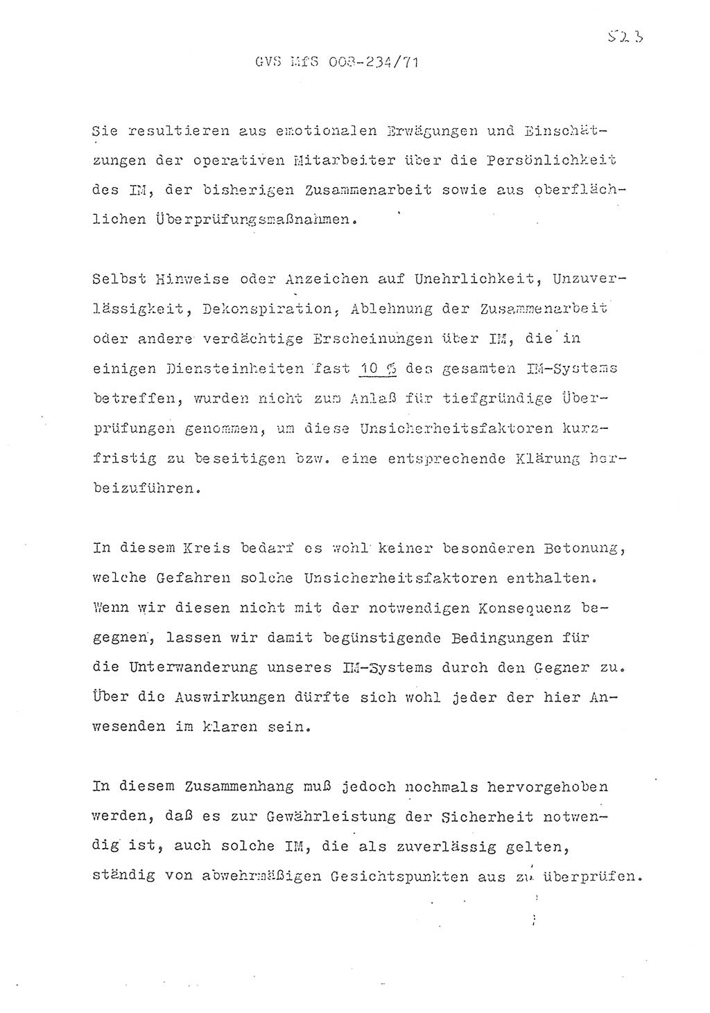 Referat des Genossen Minister (Generaloberst Erich Mielke) zum zentralen Führungsseminar (MfS), Grundfragen der politisch-operativen Arbeit und ihrer Führung und Leitung, Deutsche Demokratische Republik (DDR), Ministerium für Staatssicherheit (MfS), Der Minister, Geheime Verschlußsache (GVS) 008-234/71, Berlin 1971, Blatt 523 (Ref. Fü.-Sem. DDR MfS Min. GVS 008-234/71 1971, Bl. 523)