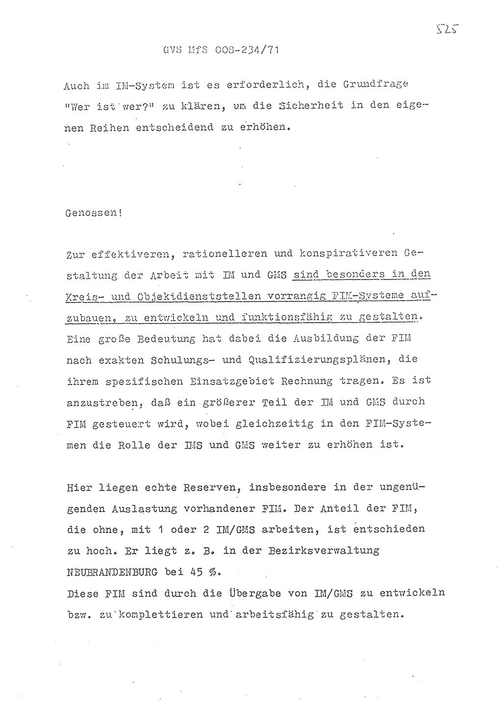 Referat des Genossen Minister (Generaloberst Erich Mielke) zum zentralen Führungsseminar (MfS), Grundfragen der politisch-operativen Arbeit und ihrer Führung und Leitung, Deutsche Demokratische Republik (DDR), Ministerium für Staatssicherheit (MfS), Der Minister, Geheime Verschlußsache (GVS) 008-234/71, Berlin 1971, Blatt 525 (Ref. Fü.-Sem. DDR MfS Min. GVS 008-234/71 1971, Bl. 525)