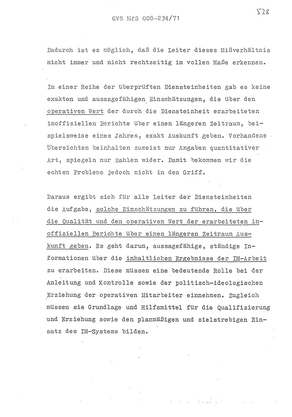 Referat des Genossen Minister (Generaloberst Erich Mielke) zum zentralen Führungsseminar (MfS), Grundfragen der politisch-operativen Arbeit und ihrer Führung und Leitung, Deutsche Demokratische Republik (DDR), Ministerium für Staatssicherheit (MfS), Der Minister, Geheime Verschlußsache (GVS) 008-234/71, Berlin 1971, Blatt 528 (Ref. Fü.-Sem. DDR MfS Min. GVS 008-234/71 1971, Bl. 528)