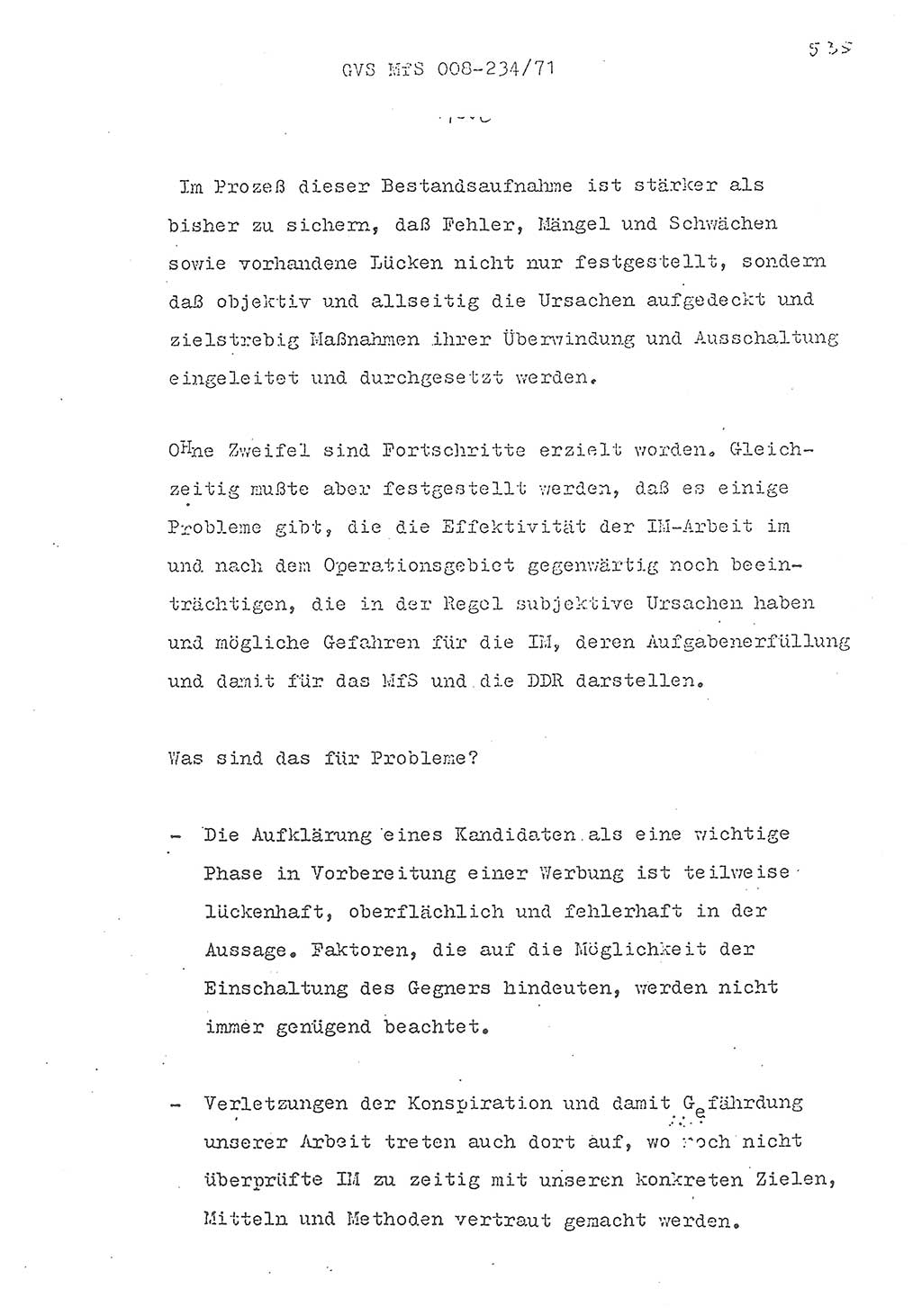 Referat des Genossen Minister (Generaloberst Erich Mielke) zum zentralen Führungsseminar (MfS), Grundfragen der politisch-operativen Arbeit und ihrer Führung und Leitung, Deutsche Demokratische Republik (DDR), Ministerium für Staatssicherheit (MfS), Der Minister, Geheime Verschlußsache (GVS) 008-234/71, Berlin 1971, Blatt 535 (Ref. Fü.-Sem. DDR MfS Min. GVS 008-234/71 1971, Bl. 535)