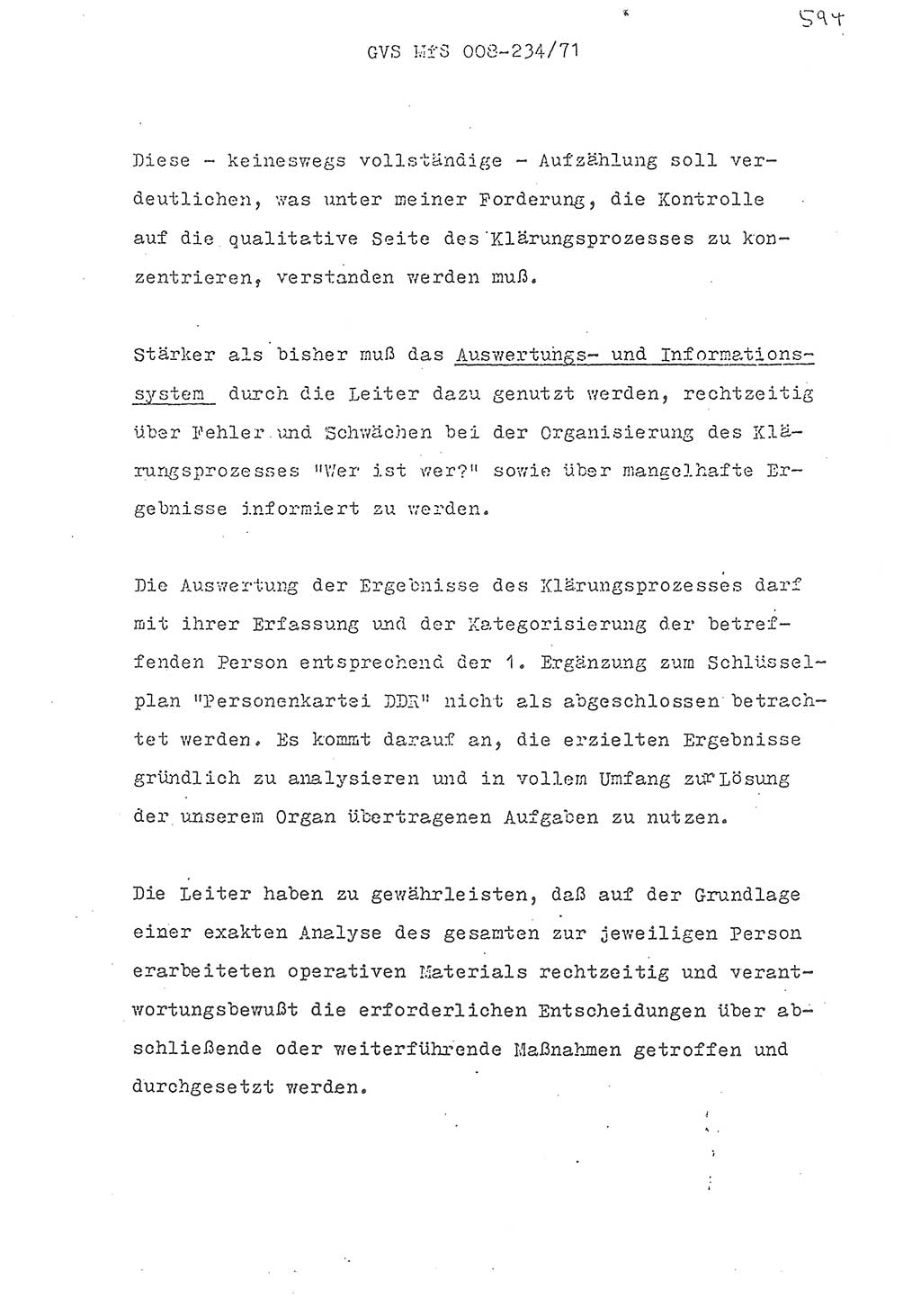 Referat des Genossen Minister (Generaloberst Erich Mielke) zum zentralen Führungsseminar (MfS), Grundfragen der politisch-operativen Arbeit und ihrer Führung und Leitung, Deutsche Demokratische Republik (DDR), Ministerium für Staatssicherheit (MfS), Der Minister, Geheime Verschlußsache (GVS) 008-234/71, Berlin 1971, Blatt 594 (Ref. Fü.-Sem. DDR MfS Min. GVS 008-234/71 1971, Bl. 594)