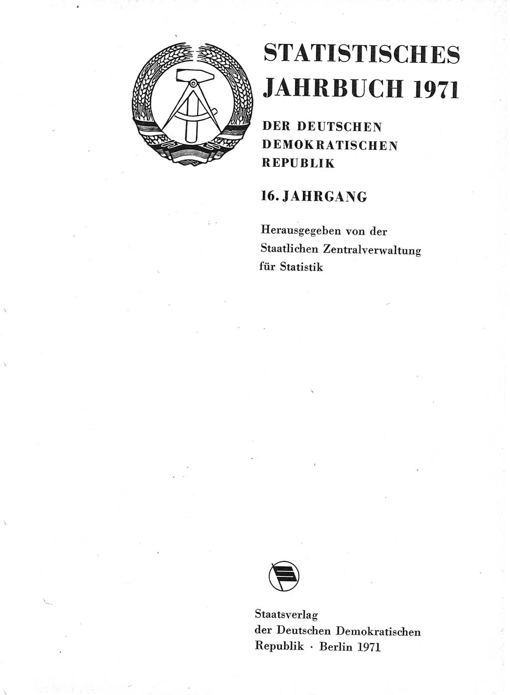 Statistisches Jahrbuch der Deutschen Demokratischen Republik (DDR) 1971, Seite 1 (Stat. Jb. DDR 1971, S. 1)