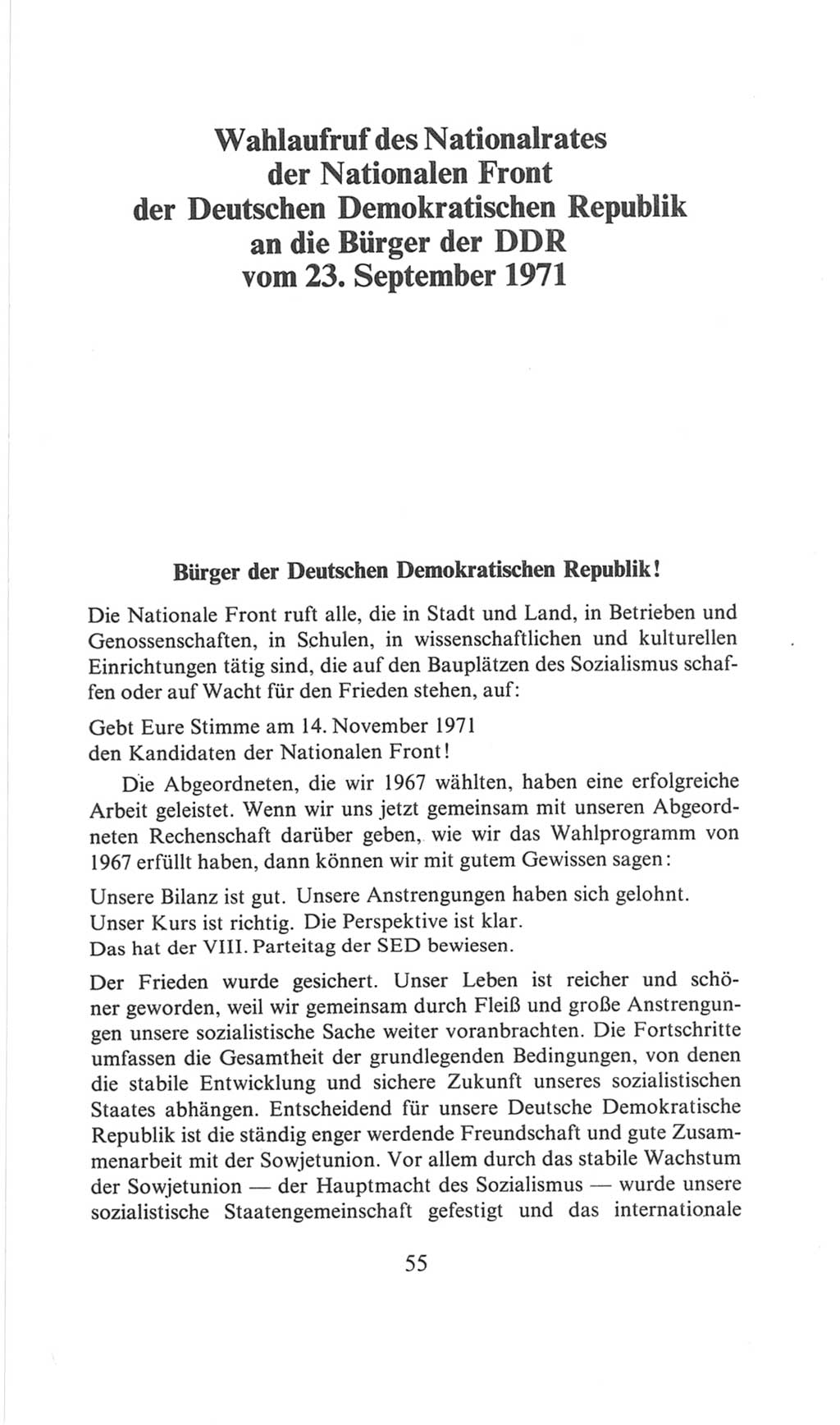 Volkskammer (VK) der Deutschen Demokratischen Republik (DDR), 6. Wahlperiode 1971-1976, Seite 55 (VK. DDR 6. WP. 1971-1976, S. 55)