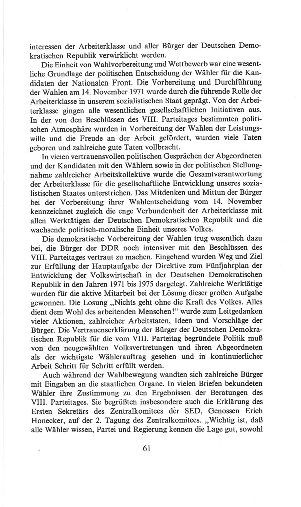 Volkskammer (VK) der Deutschen Demokratischen Republik (DDR), 6. Wahlperiode 1971-1976, Seite 61 (VK. DDR 6. WP. 1971-1976, S. 61)