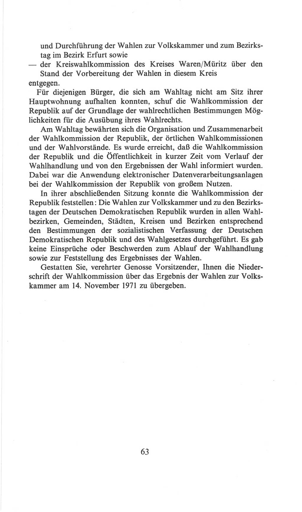 Volkskammer (VK) der Deutschen Demokratischen Republik (DDR), 6. Wahlperiode 1971-1976, Seite 63 (VK. DDR 6. WP. 1971-1976, S. 63)