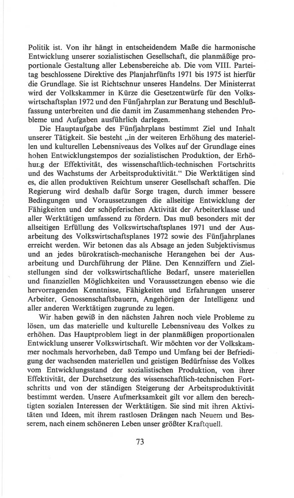 Volkskammer (VK) der Deutschen Demokratischen Republik (DDR), 6. Wahlperiode 1971-1976, Seite 73 (VK. DDR 6. WP. 1971-1976, S. 73)