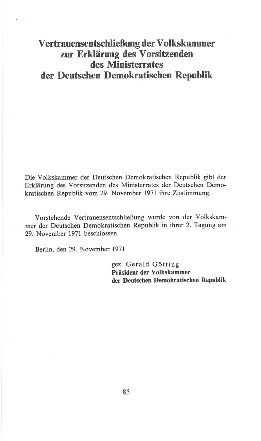 Volkskammer (VK) der Deutschen Demokratischen Republik (DDR), 6. Wahlperiode 1971-1976, Seite 85 (VK. DDR 6. WP. 1971-1976, S. 85)