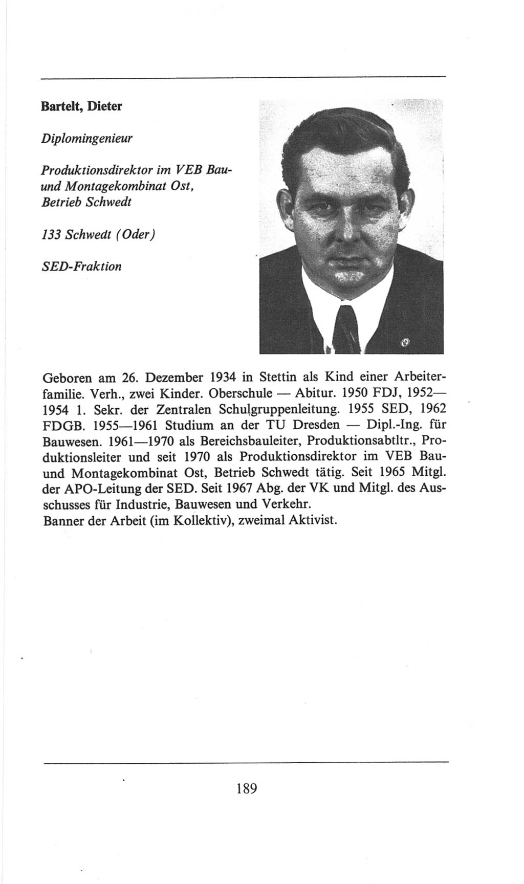 Volkskammer (VK) der Deutschen Demokratischen Republik (DDR), 6. Wahlperiode 1971-1976, Seite 189 (VK. DDR 6. WP. 1971-1976, S. 189)