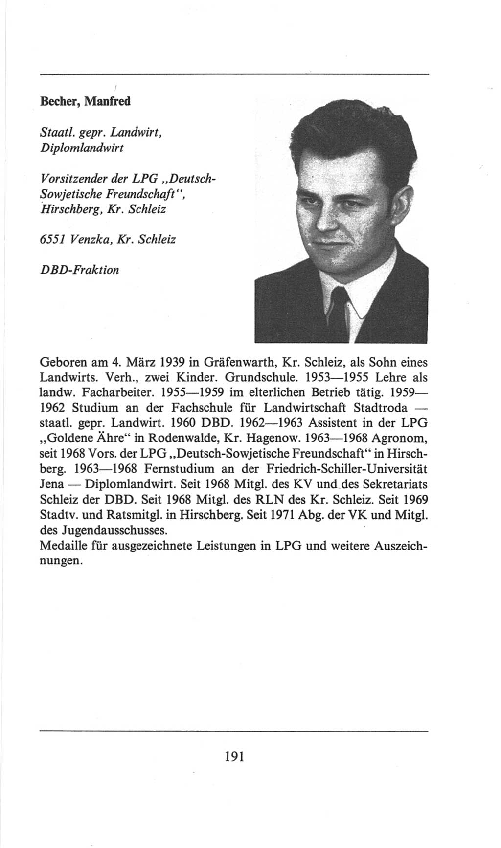 Volkskammer (VK) der Deutschen Demokratischen Republik (DDR), 6. Wahlperiode 1971-1976, Seite 191 (VK. DDR 6. WP. 1971-1976, S. 191)