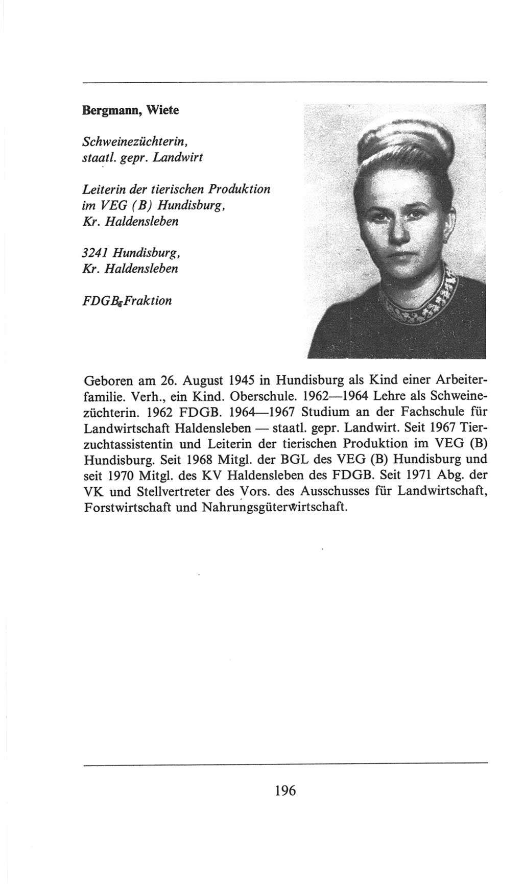 Volkskammer (VK) der Deutschen Demokratischen Republik (DDR), 6. Wahlperiode 1971-1976, Seite 196 (VK. DDR 6. WP. 1971-1976, S. 196)