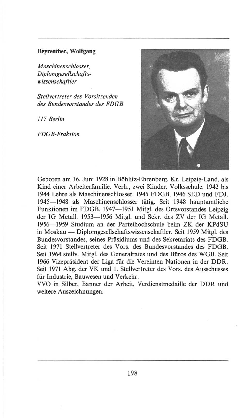 Volkskammer (VK) der Deutschen Demokratischen Republik (DDR), 6. Wahlperiode 1971-1976, Seite 198 (VK. DDR 6. WP. 1971-1976, S. 198)