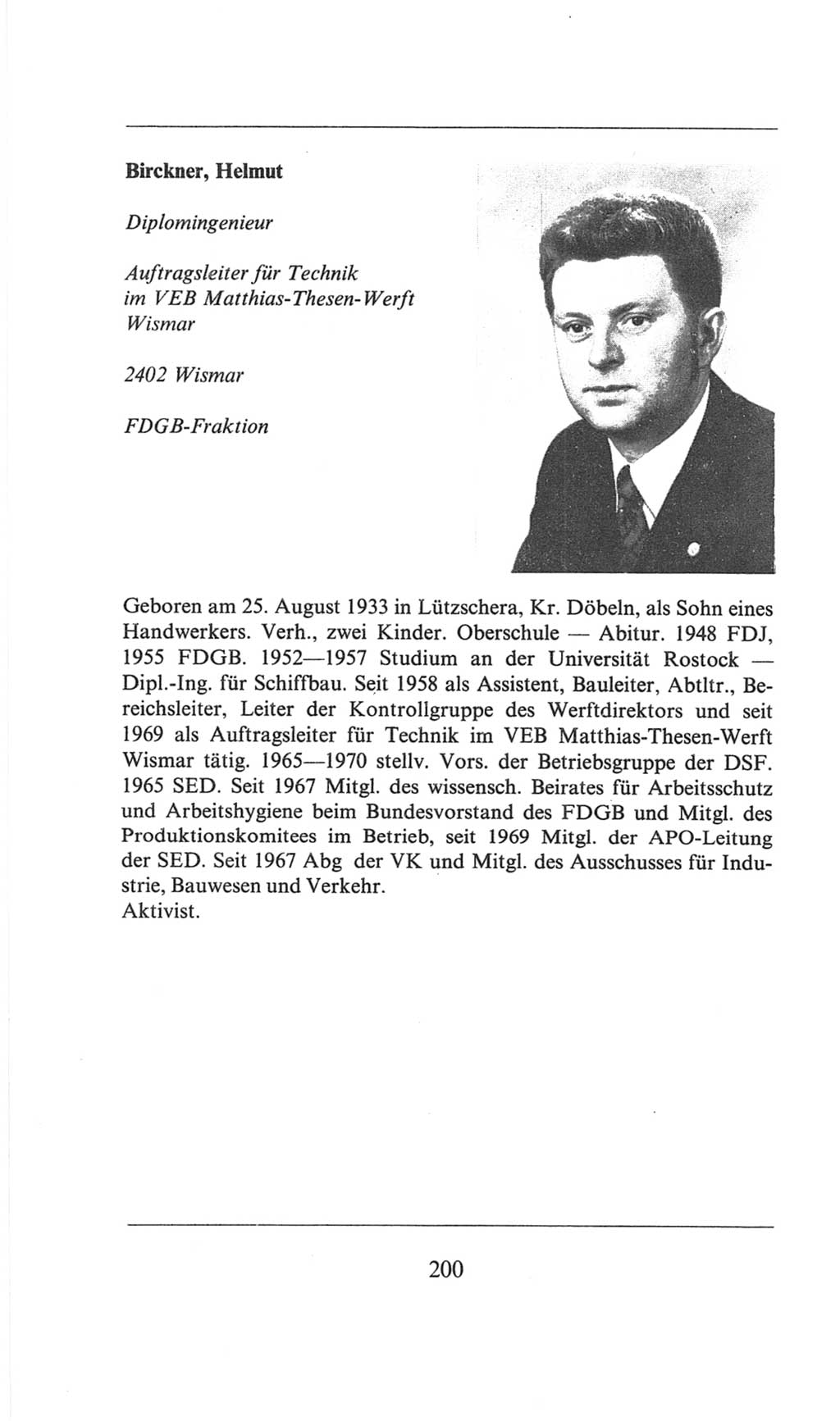 Volkskammer (VK) der Deutschen Demokratischen Republik (DDR), 6. Wahlperiode 1971-1976, Seite 200 (VK. DDR 6. WP. 1971-1976, S. 200)