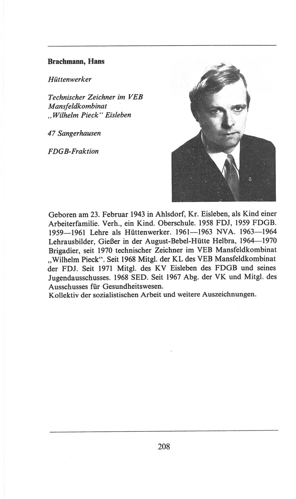 Volkskammer (VK) der Deutschen Demokratischen Republik (DDR), 6. Wahlperiode 1971-1976, Seite 208 (VK. DDR 6. WP. 1971-1976, S. 208)