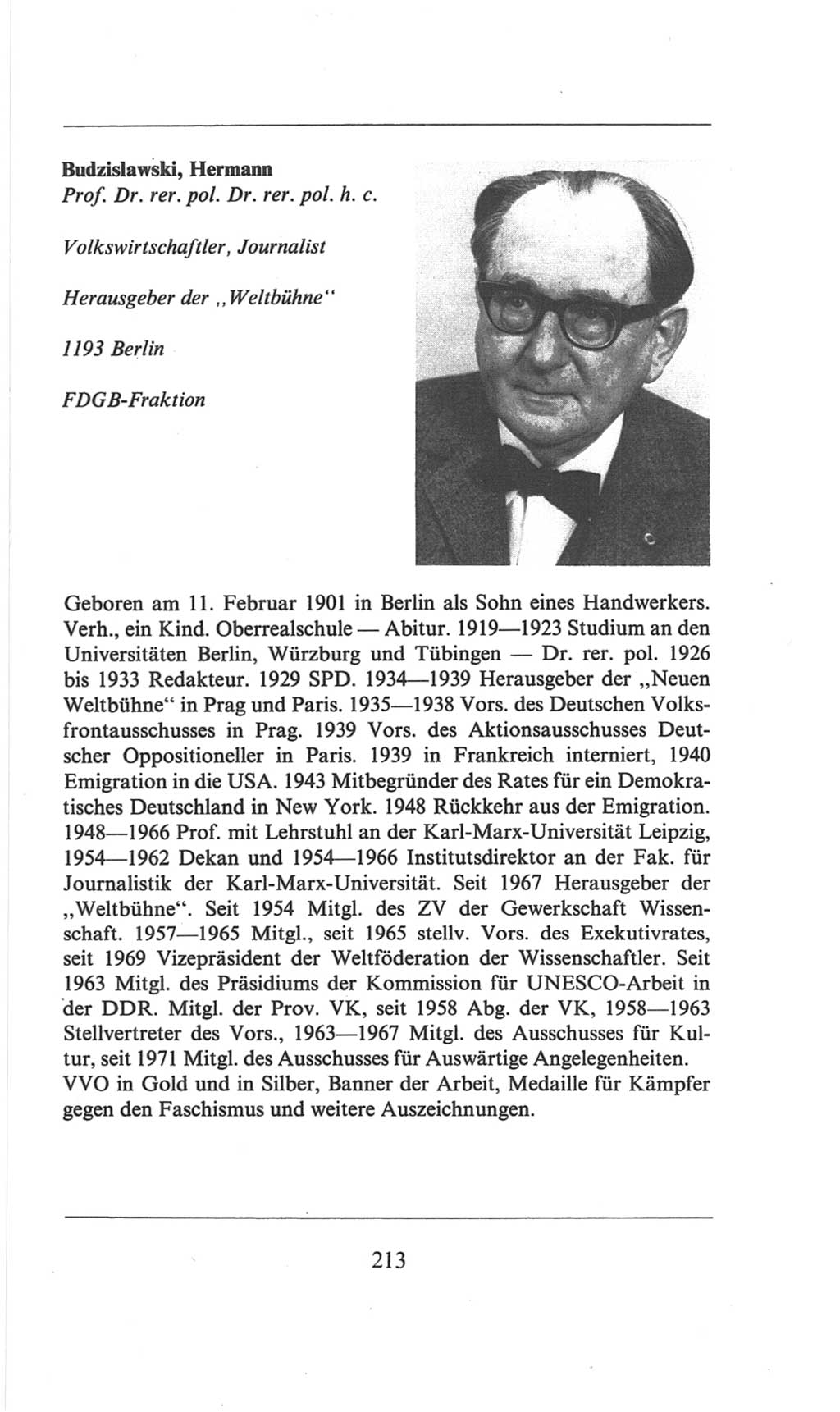 Volkskammer (VK) der Deutschen Demokratischen Republik (DDR), 6. Wahlperiode 1971-1976, Seite 213 (VK. DDR 6. WP. 1971-1976, S. 213)