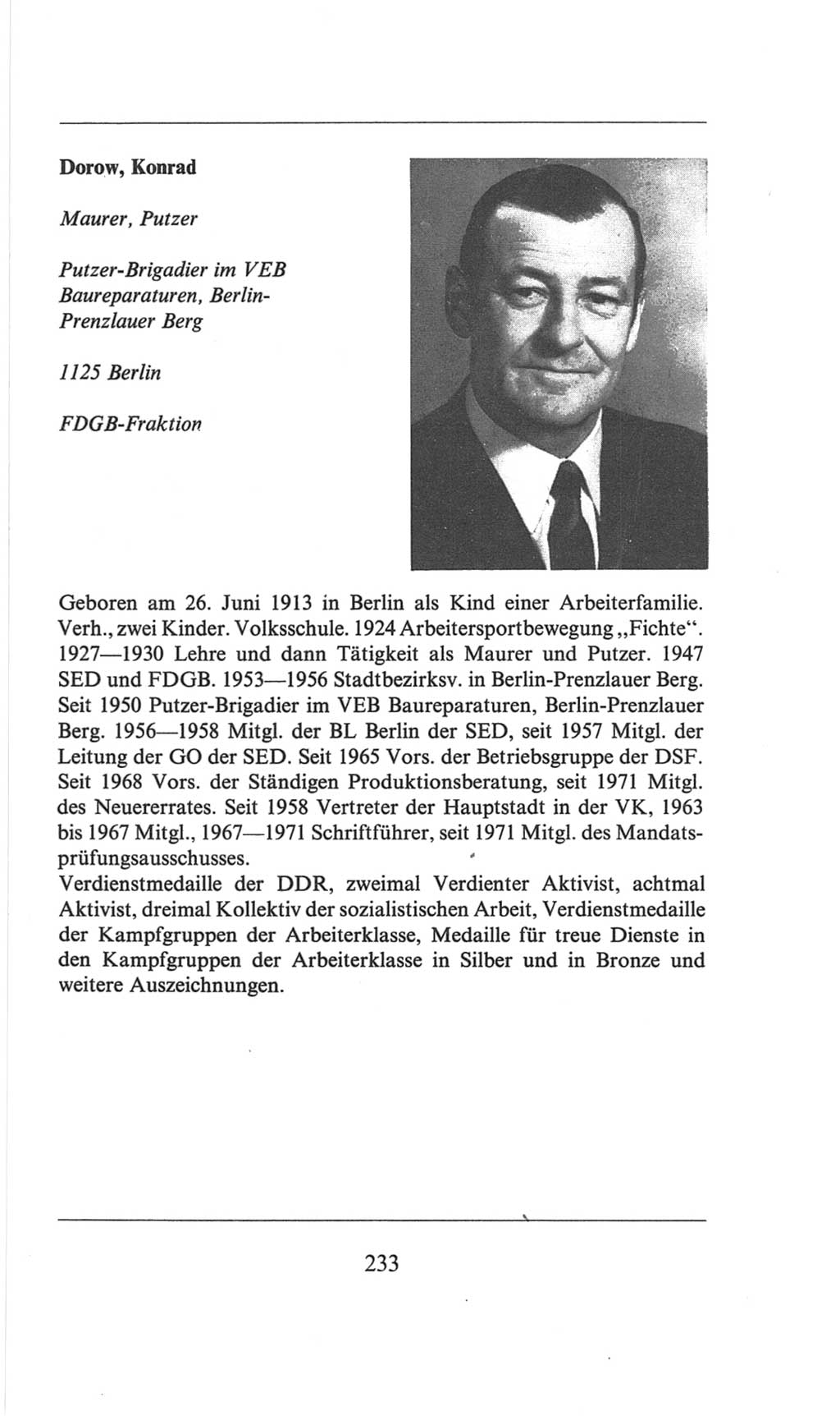 Volkskammer (VK) der Deutschen Demokratischen Republik (DDR), 6. Wahlperiode 1971-1976, Seite 233 (VK. DDR 6. WP. 1971-1976, S. 233)