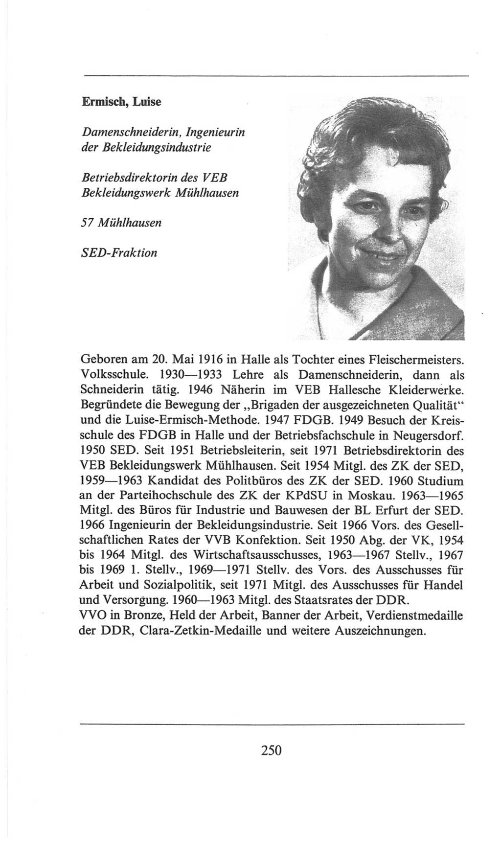 Volkskammer (VK) der Deutschen Demokratischen Republik (DDR), 6. Wahlperiode 1971-1976, Seite 250 (VK. DDR 6. WP. 1971-1976, S. 250)