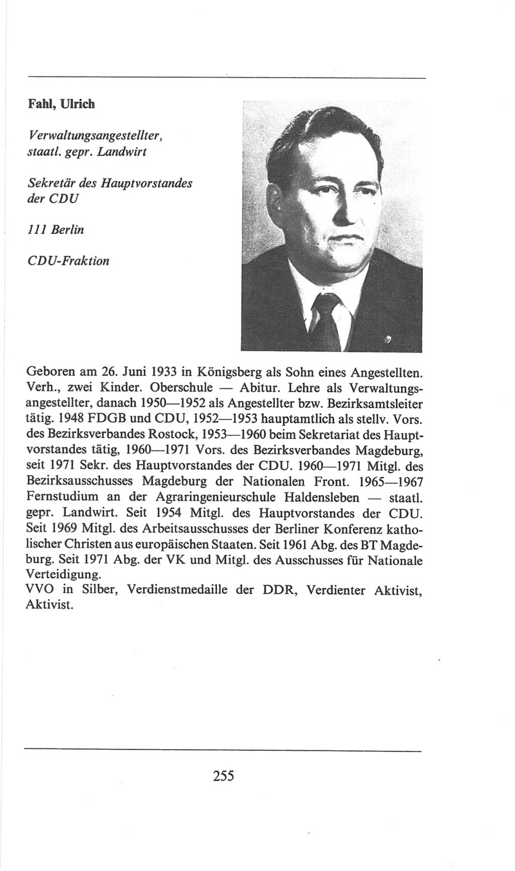 Volkskammer (VK) der Deutschen Demokratischen Republik (DDR), 6. Wahlperiode 1971-1976, Seite 255 (VK. DDR 6. WP. 1971-1976, S. 255)