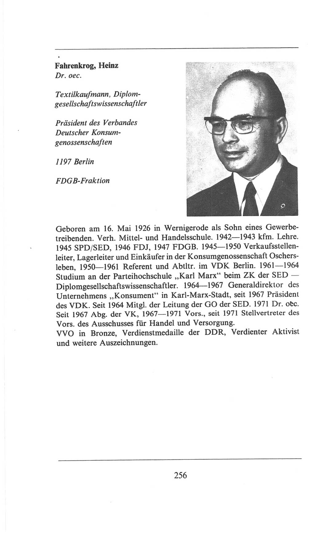 Volkskammer (VK) der Deutschen Demokratischen Republik (DDR), 6. Wahlperiode 1971-1976, Seite 256 (VK. DDR 6. WP. 1971-1976, S. 256)