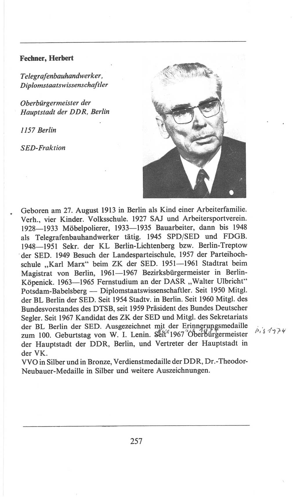 Volkskammer (VK) der Deutschen Demokratischen Republik (DDR), 6. Wahlperiode 1971-1976, Seite 257 (VK. DDR 6. WP. 1971-1976, S. 257)