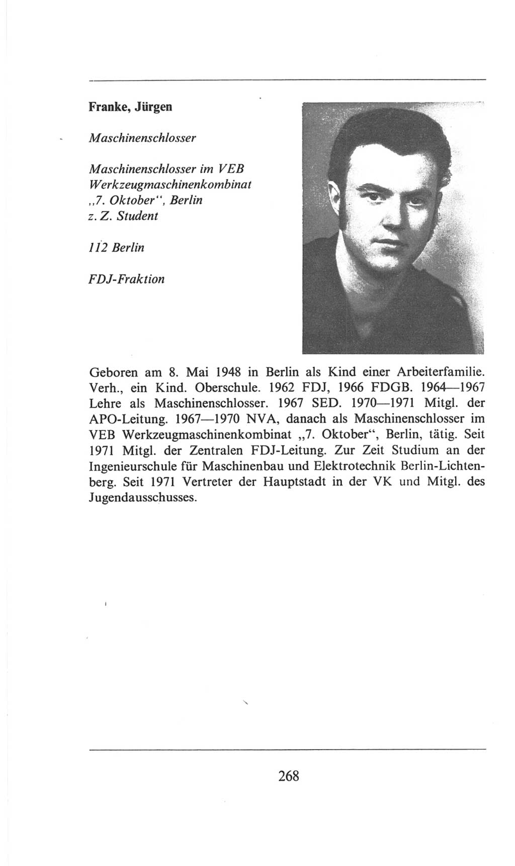 Volkskammer (VK) der Deutschen Demokratischen Republik (DDR), 6. Wahlperiode 1971-1976, Seite 268 (VK. DDR 6. WP. 1971-1976, S. 268)