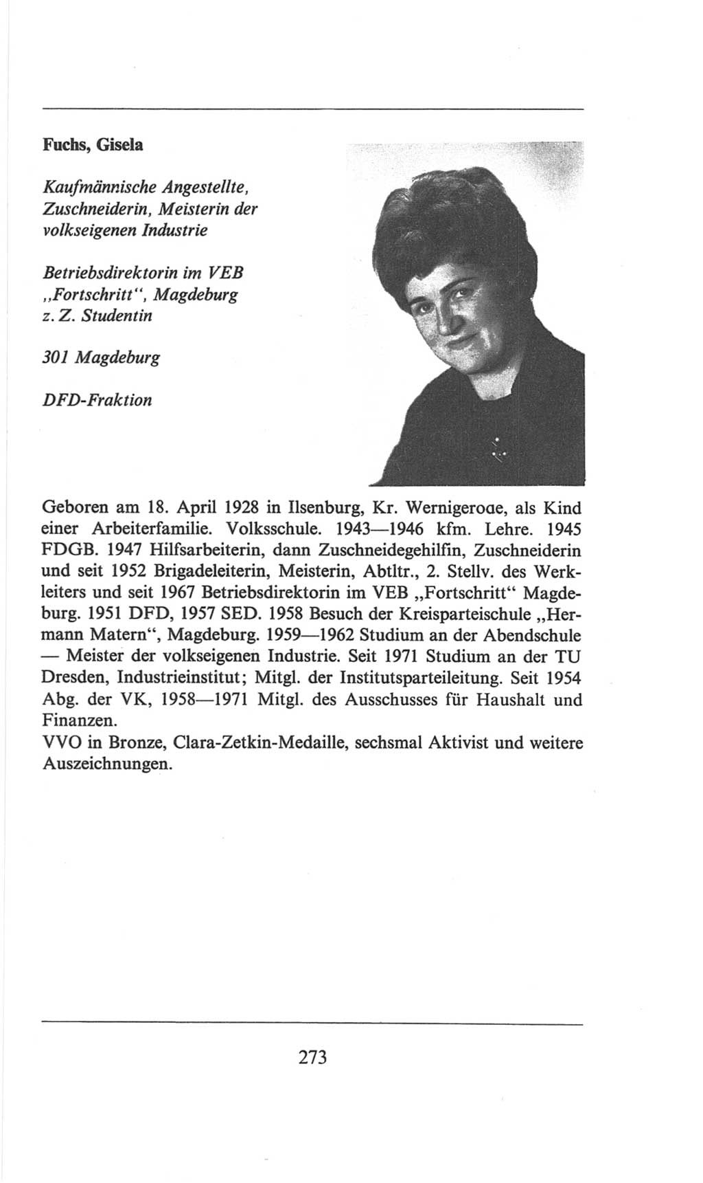 Volkskammer (VK) der Deutschen Demokratischen Republik (DDR), 6. Wahlperiode 1971-1976, Seite 273 (VK. DDR 6. WP. 1971-1976, S. 273)