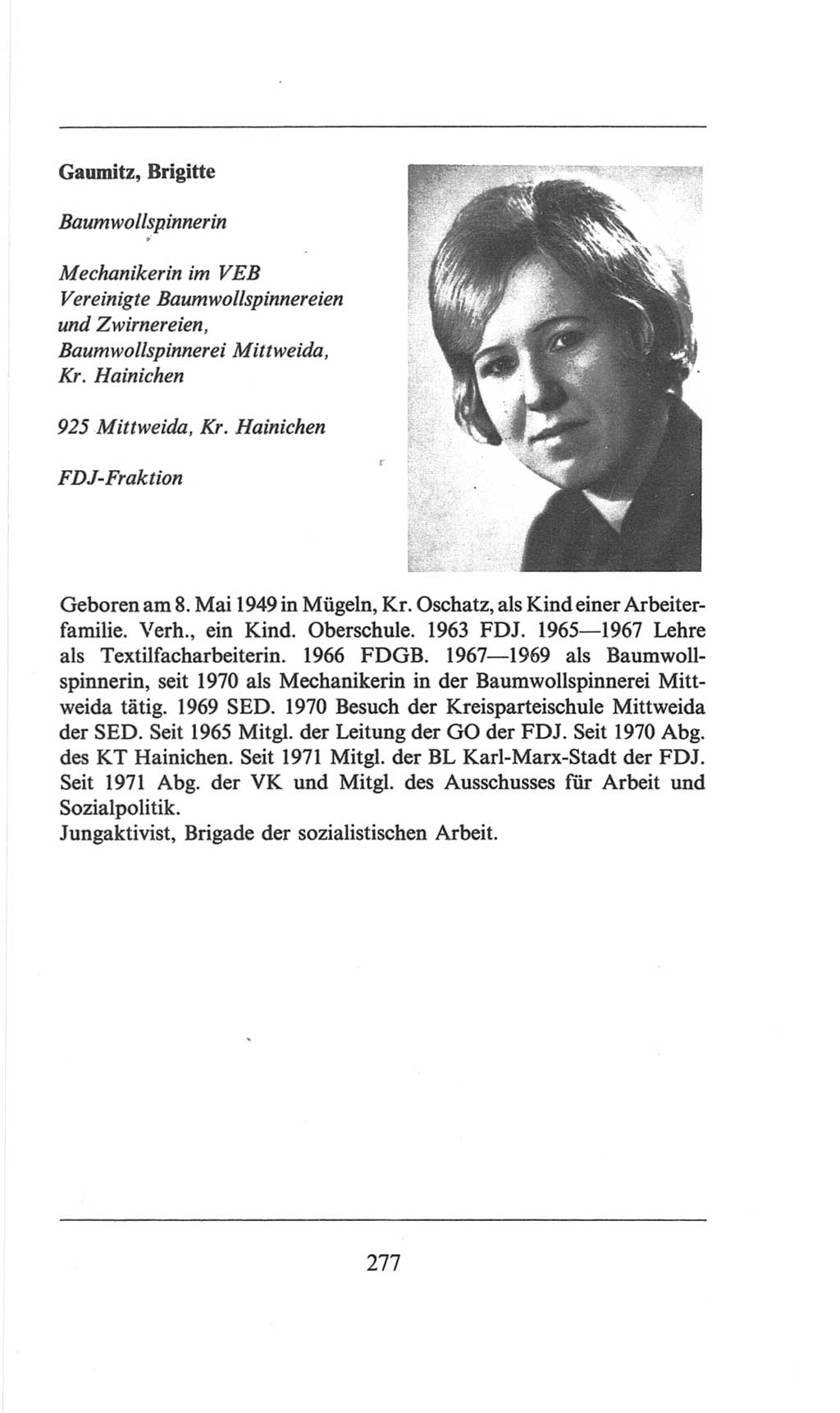 Volkskammer (VK) der Deutschen Demokratischen Republik (DDR), 6. Wahlperiode 1971-1976, Seite 277 (VK. DDR 6. WP. 1971-1976, S. 277)