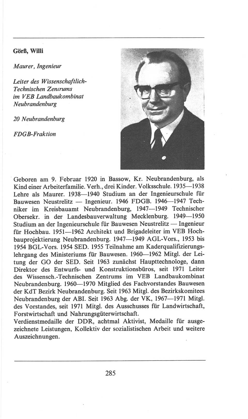 Volkskammer (VK) der Deutschen Demokratischen Republik (DDR), 6. Wahlperiode 1971-1976, Seite 285 (VK. DDR 6. WP. 1971-1976, S. 285)