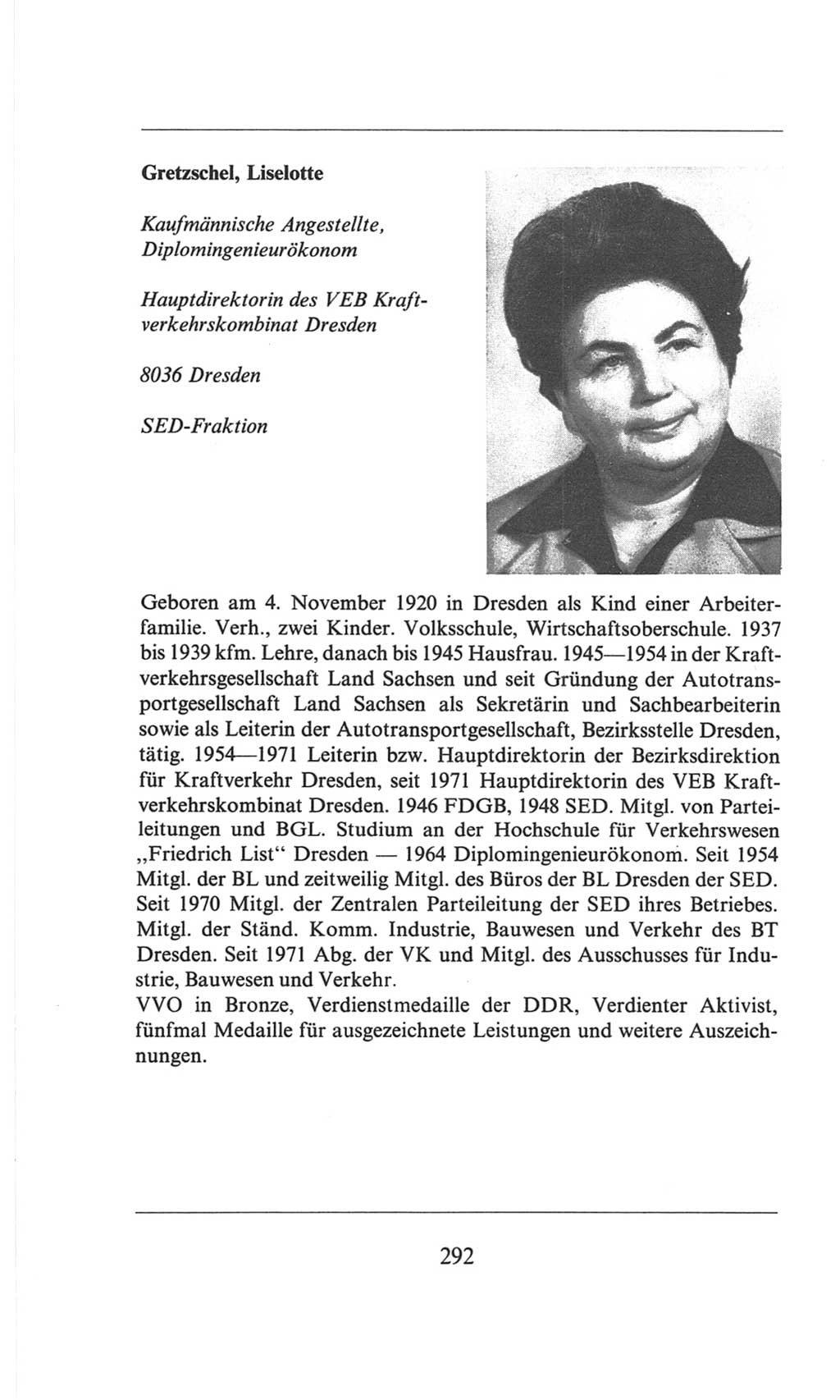 Volkskammer (VK) der Deutschen Demokratischen Republik (DDR), 6. Wahlperiode 1971-1976, Seite 292 (VK. DDR 6. WP. 1971-1976, S. 292)